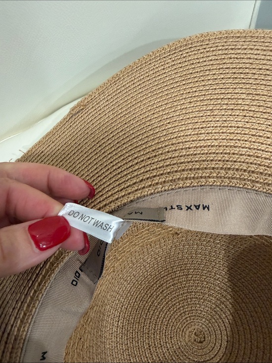 Max Studio Tan Wide-Brim Straw Sun Hat with Dark Band